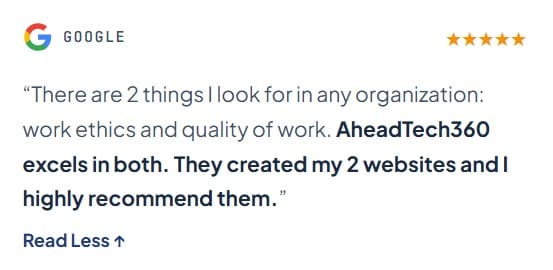 Google review: “They created my 2 websites and I highly recommend them.”